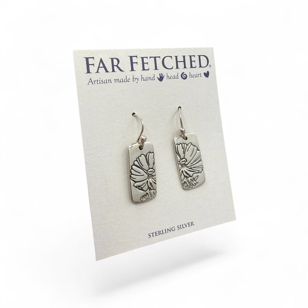 Far Fetched Cosmos Flower Dangle Earrings 925 Sterling Silver Artisan Handmade